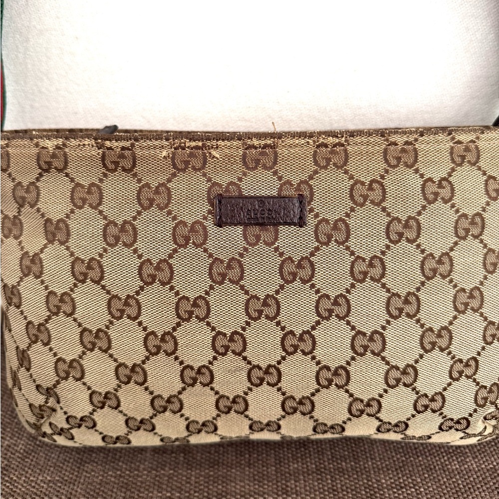 Gucci authentic brown monogram canvas crossbody bag ribbon strap small - Picture 6 of 16